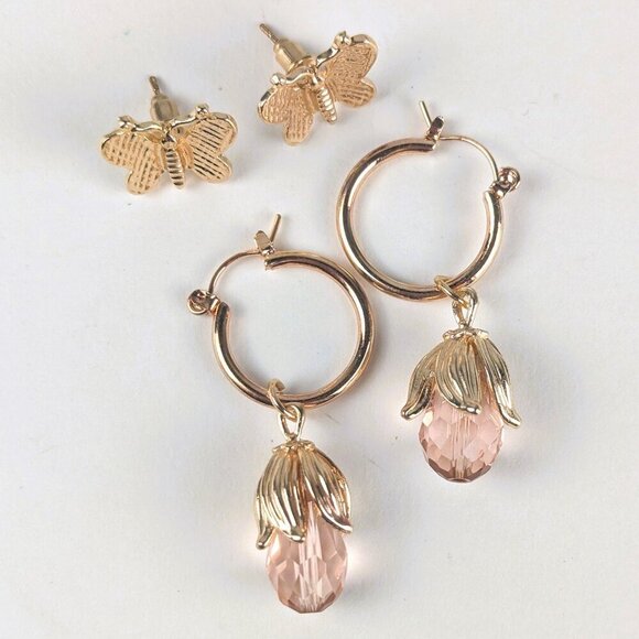 Gold-Tone Floral Butterfly Earring Set - Picture 2 of 3